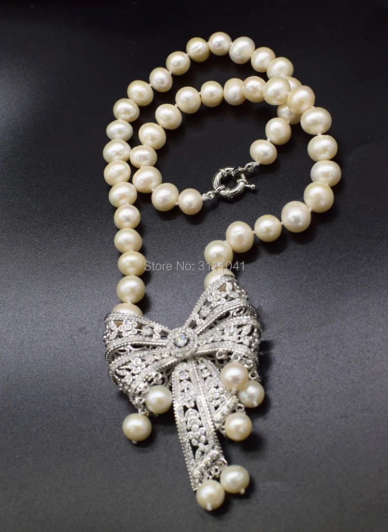 Ожерелье из белого пресноводного жемчуга Круглый 10 11 мм циркониевая подвеска