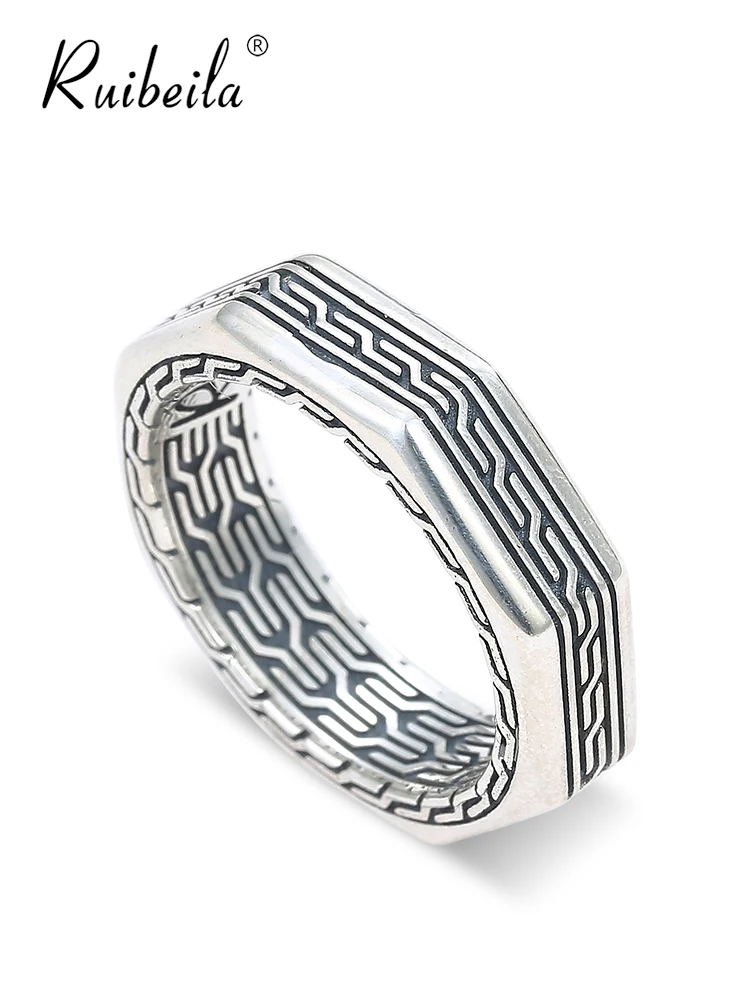 Ruibeila New Traditional Auspicious Pattern Ring s925 Sterling Silver Men And Women Chinese Style Old Ring Retro Style Jewelry