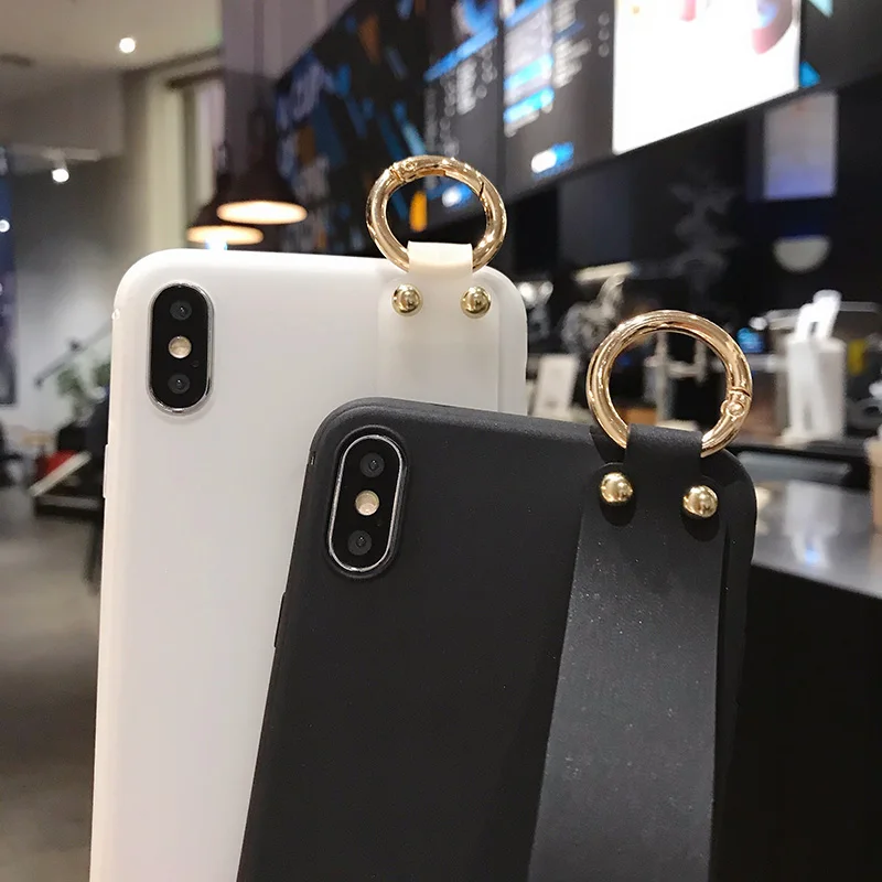 wrist strap case for iphone 11 pro max x xr xs max 6 6s 7 8 plus plain color phone holder soft tpu cover for iphone se 2020 capa free global shipping