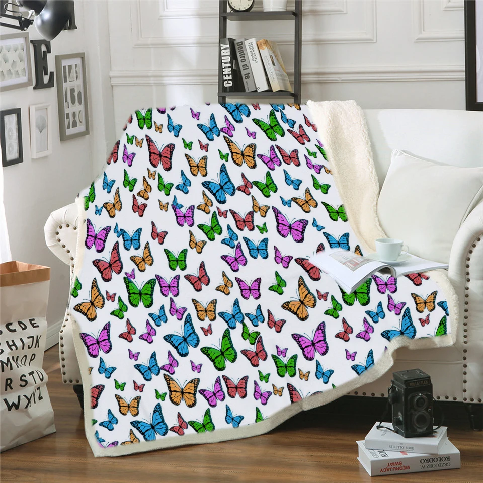 

Custom Sherpa Throw Blanket Gothic Skull Astrology Bedspreads Butterfly Plush Sofa Blanket Moon Galaxy Bedding