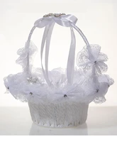 crafts white pearl rhinestone big bow flower basket wedding supplies flower girl basket wedding bride portable flower basket