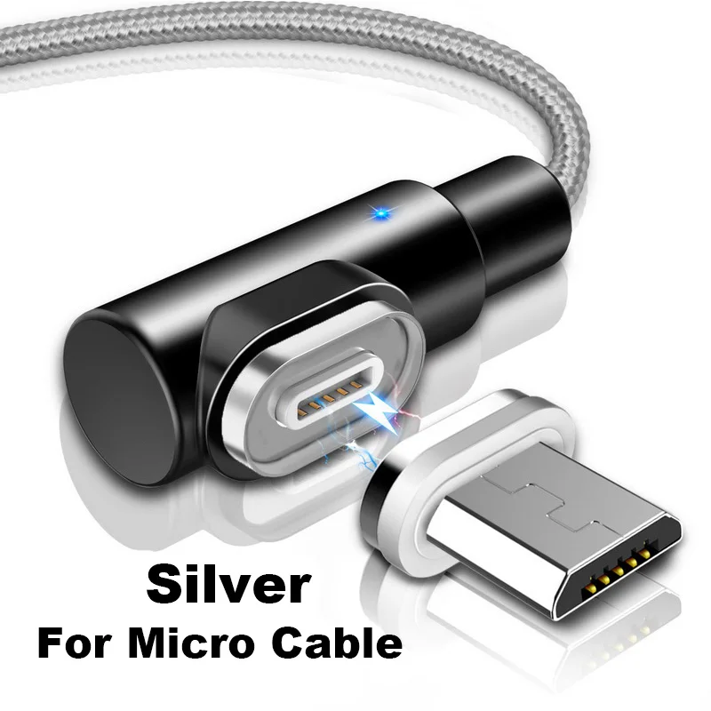 For Micro Silver Магнитный кабель Micro usb type C адаптер зарядное устройство 3A Быстрая зарядка кабель для iPhone XS samsung A50 USB C магнит Android шнур для телефона - Цвет: For Micro Silver