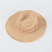 women wide brim fringed raffia hat panama fedoras uv protection summer beach pool sun straw hat kuntucky derby hat adjustable