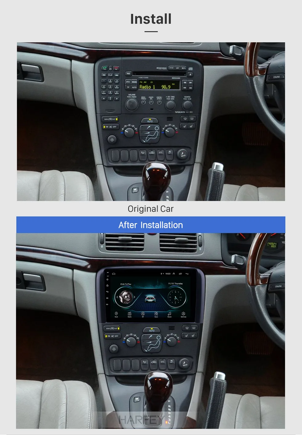 Harfey 2din 9 дюймов Автомагнитола стерео для Volvo S80 2004 2005 2006 gps Navi USB AUX Android 8,1 поддержка Carplay DVR OBD Цифровое ТВ