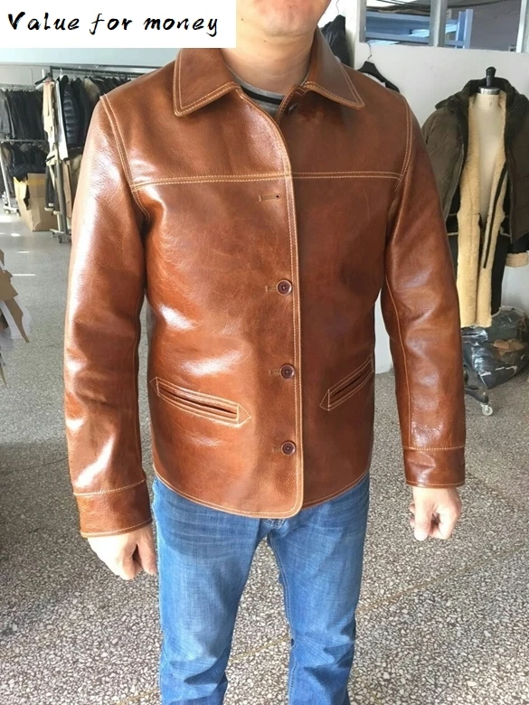 

Free men's shipping, 100% genuine leather Jackets,classic oil wax cow leather jacket,japan brakeman jacket.original