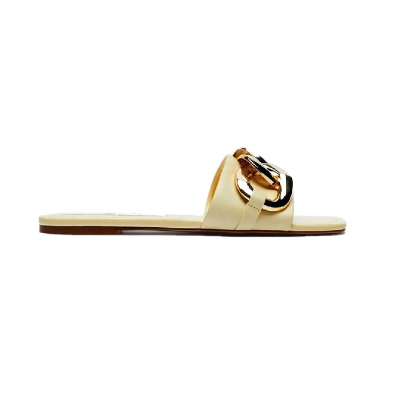 

ZA# Chain Slippers Women's Summer Outdoor 2021 Yellow Flat Square Head Holiday Online All-match Beach sandals