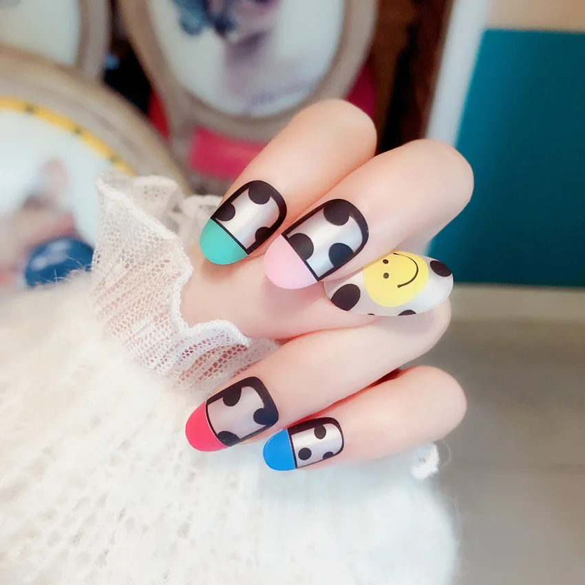 Fashion Cute Small Fresh Frosted Matte Short Fake Nails DIY Nail Art Jewelry Decoration Accessories Tools 24pcs/box | Красота и