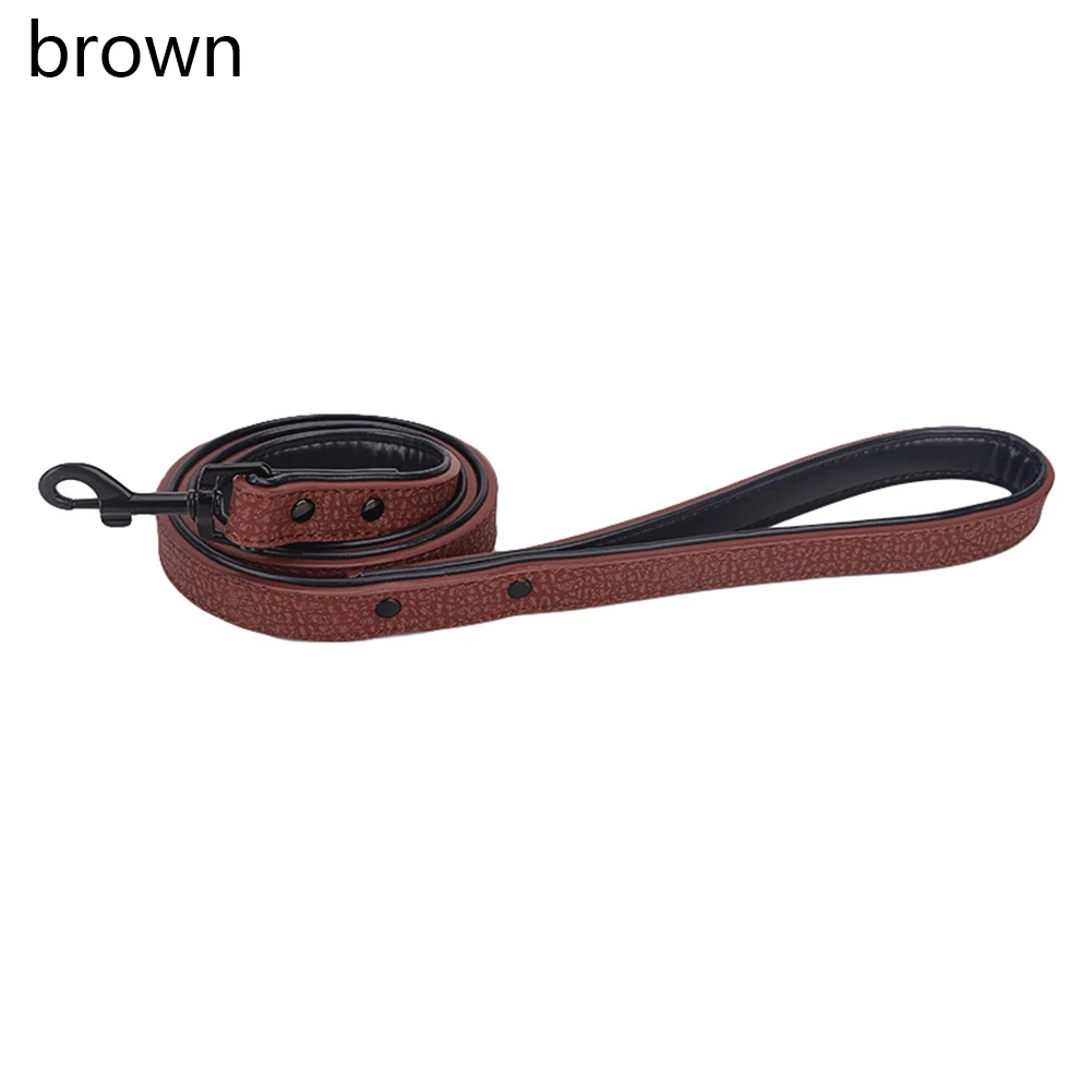 brown Ошейник и поводок для собак, кожаный персональный дизайн, мягкие, индивидуальные гравированные ошейники для собак, шнур для поводка, набор бульдогов Pitbull S05 - Цвет: brown