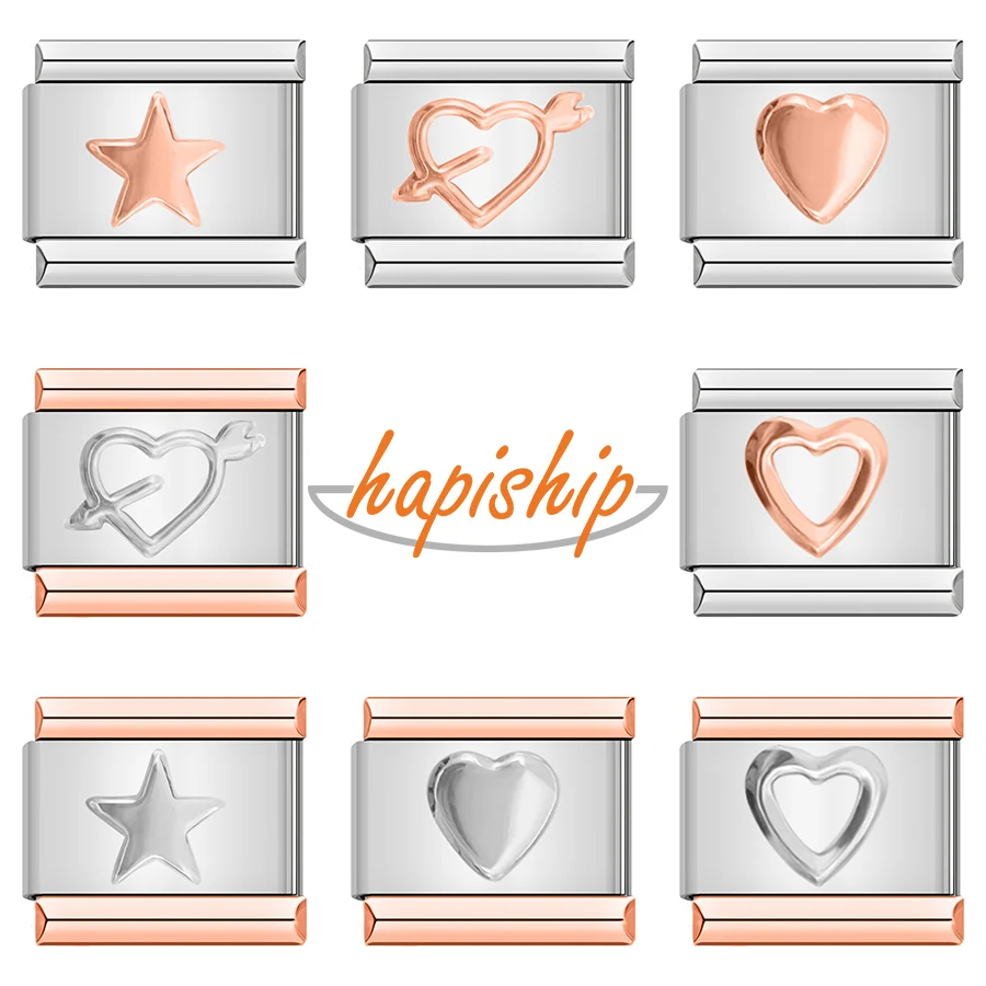 

Браслет Hapiship из нержавеющей стали для изготовления ювелирных изделий «сделай сам», подвеска в виде ромашки, розового сердца, звезды, италья...