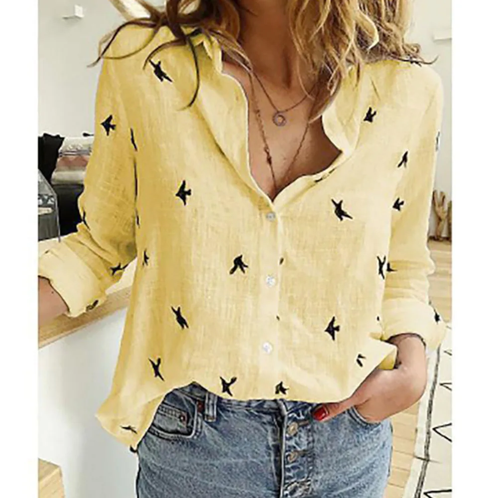 Женская блузка с принтом Повседневная рубашка отложным воротником и длинным