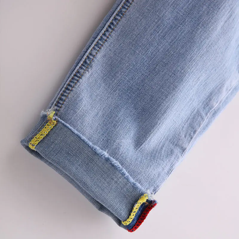 Женские джинсы с высокой талией Leijijeans Синие Джинсы бойфренда эффектом усов