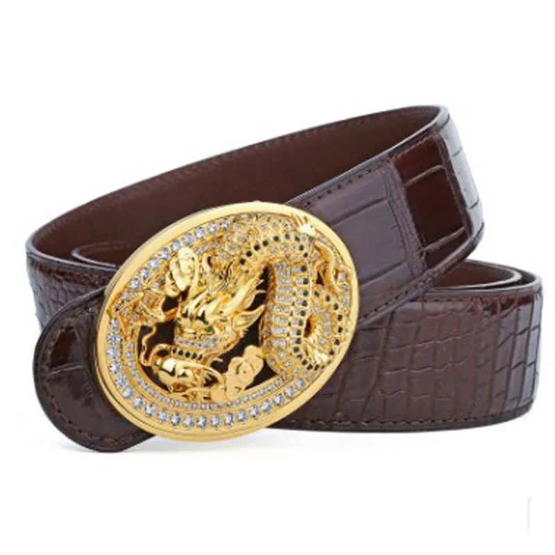 LINSHE new  men  The belt  crocodile  belts  personality  fashion  Tap button  business  Smooth buckle  men belt