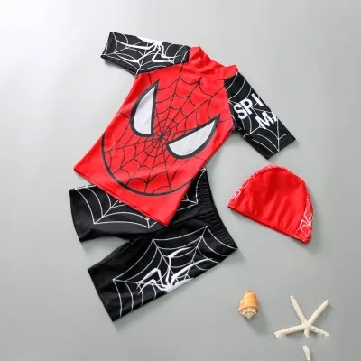 spider Black Новинка; купальный костюм для маленьких мальчиков с рисунком Человека-паука, Бэтмена; купальный костюм из 3 предметов для мальчиков - Цвет: spider Black