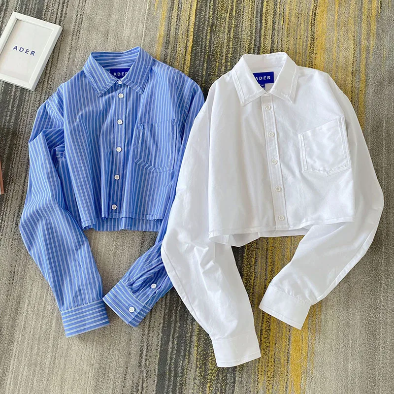 

Рубашка Adererror Мужская/женская с карманами, короткая блуза в Корейском стиле, Повседневная Свободная рубашка с необработанными краями, 1:1