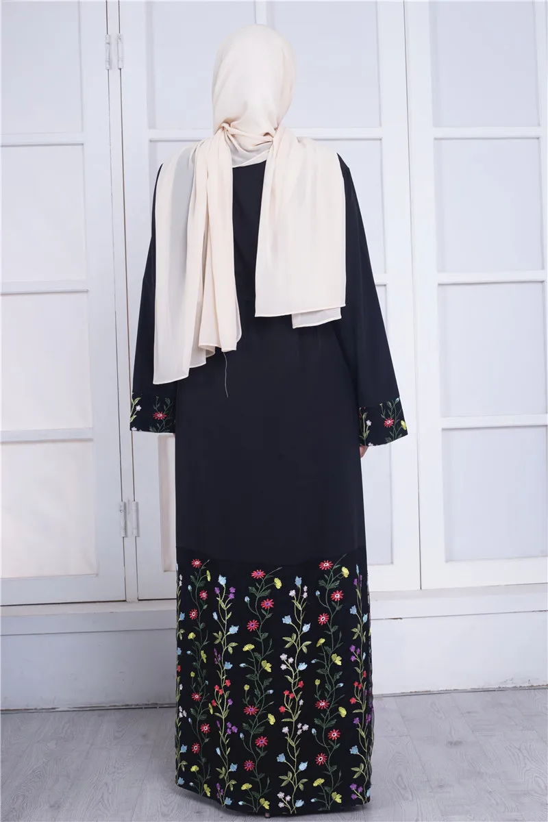 Мусульманское платье с вышивкой Abaya Дубай Кафтан цветами кружевной кардиган