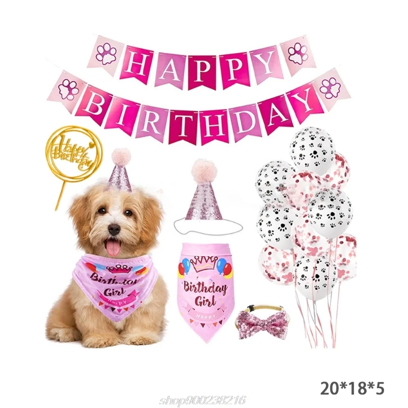 

Dog Birthday Bandana Hat Set Dog Birthday Hat Bandana Scarf Shining Dog Bow Tie Collar Cake Topper Banners MY26 21 Dropship