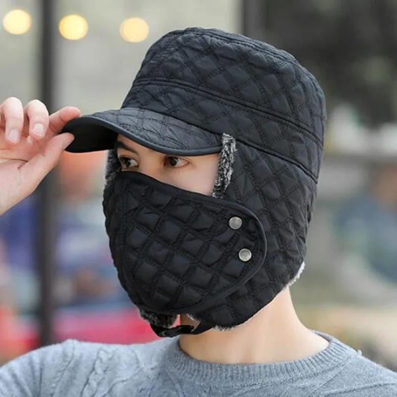 

SILOQIN Winter Windproof Cold Proof Warm Men's Bomber Hat New Trendy Duck Tongue Velvet Ear Protection Earmuff Cap Men Flat Caps