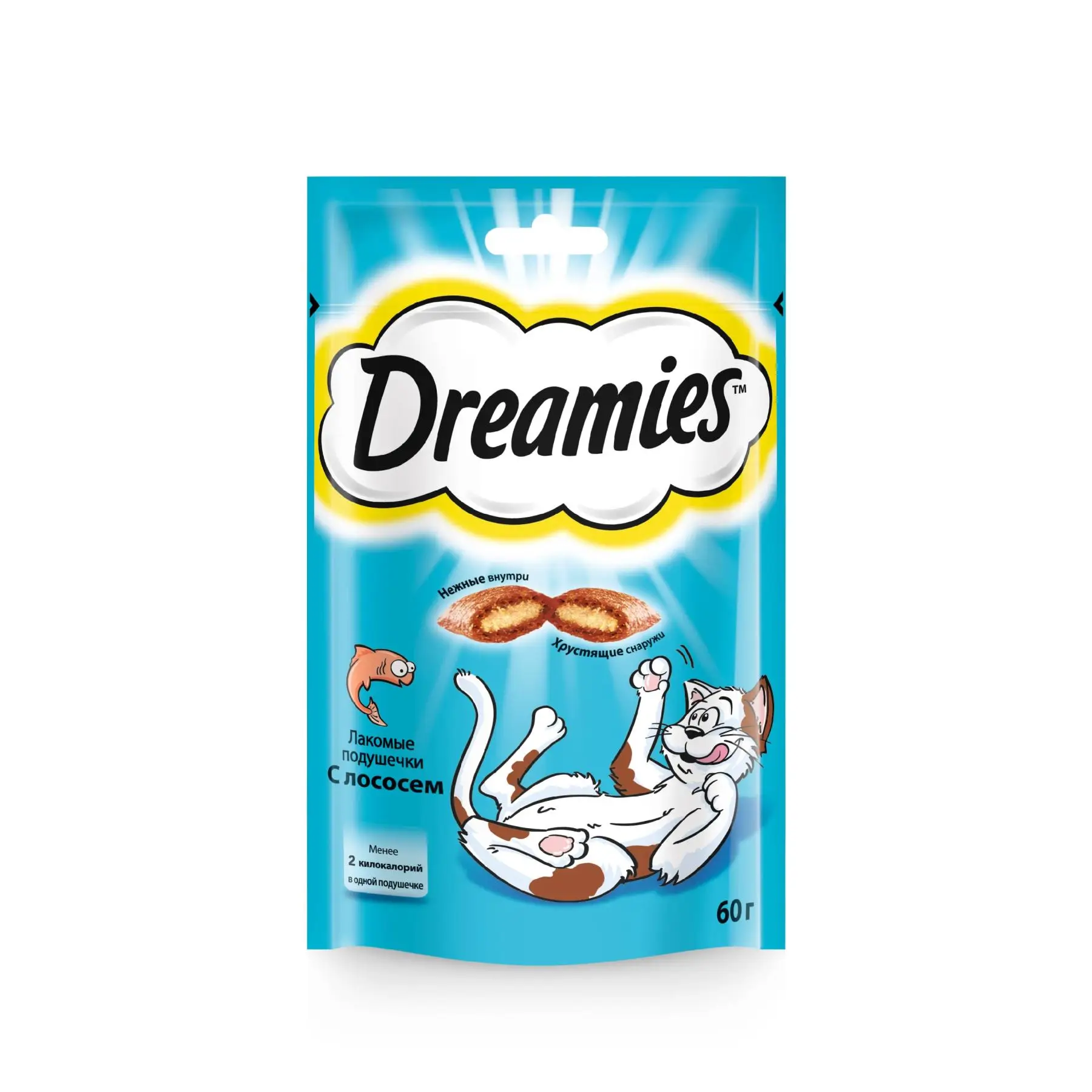 Лакомство для кошек Dreamies подушечки с лососем 6 шт по 60г|Кошачьи лакомства и