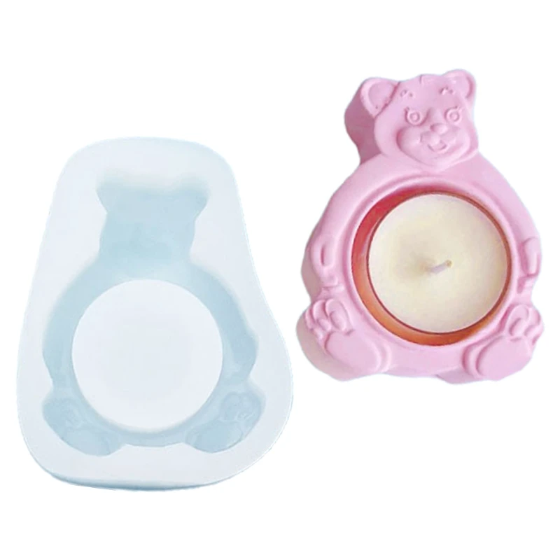 

Candle Holder Crystal Epoxy Resin Mold Bear Tea Wax Candlestick Silicone Mould