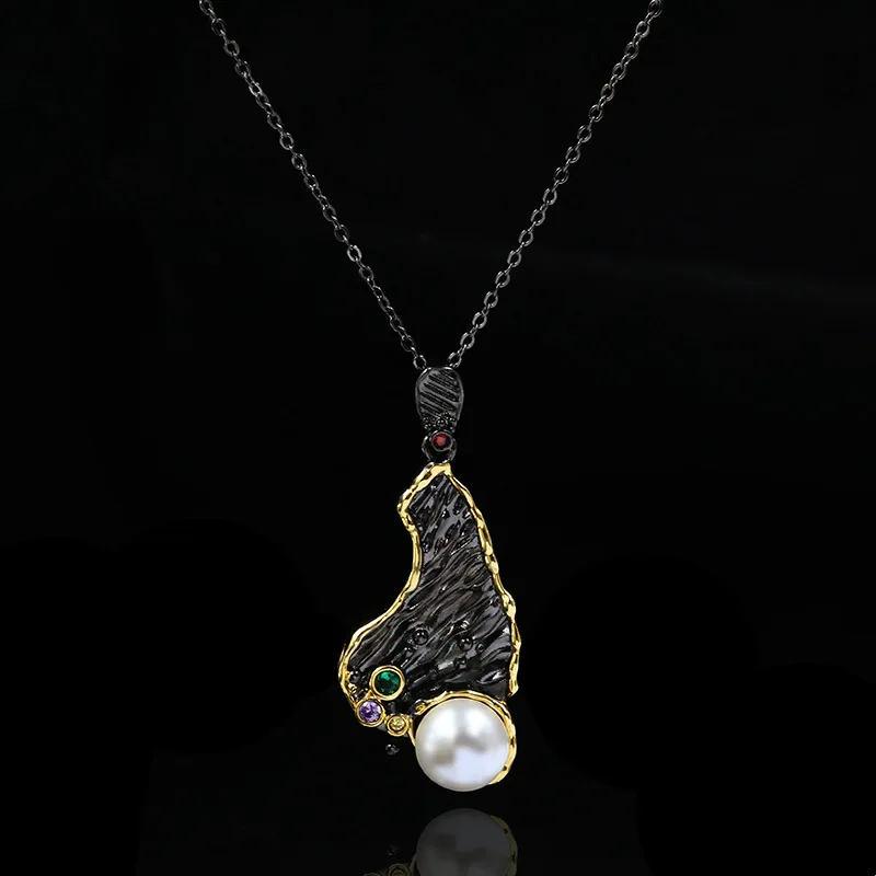 Ожерелье с жемчужной подвеской в богемном стиле фианитами | Украшения и