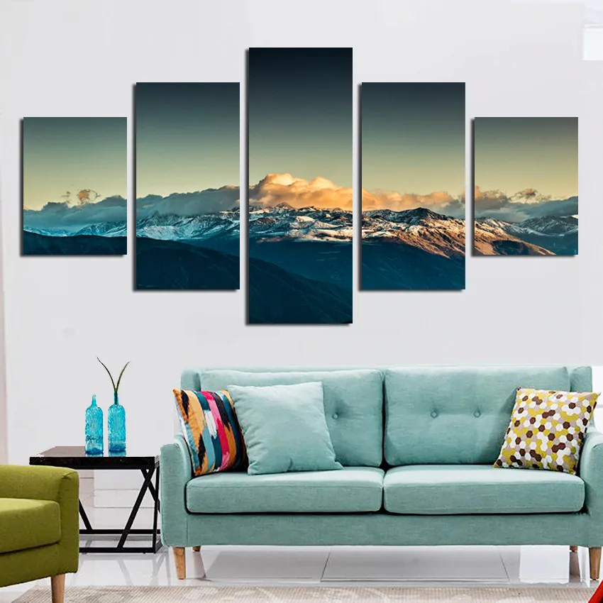 

5Pcs Morning Clouds and Mountains Poster Canvas Decoration Painting Can Be Customized Cloud, Fog and Snow Frameless Style