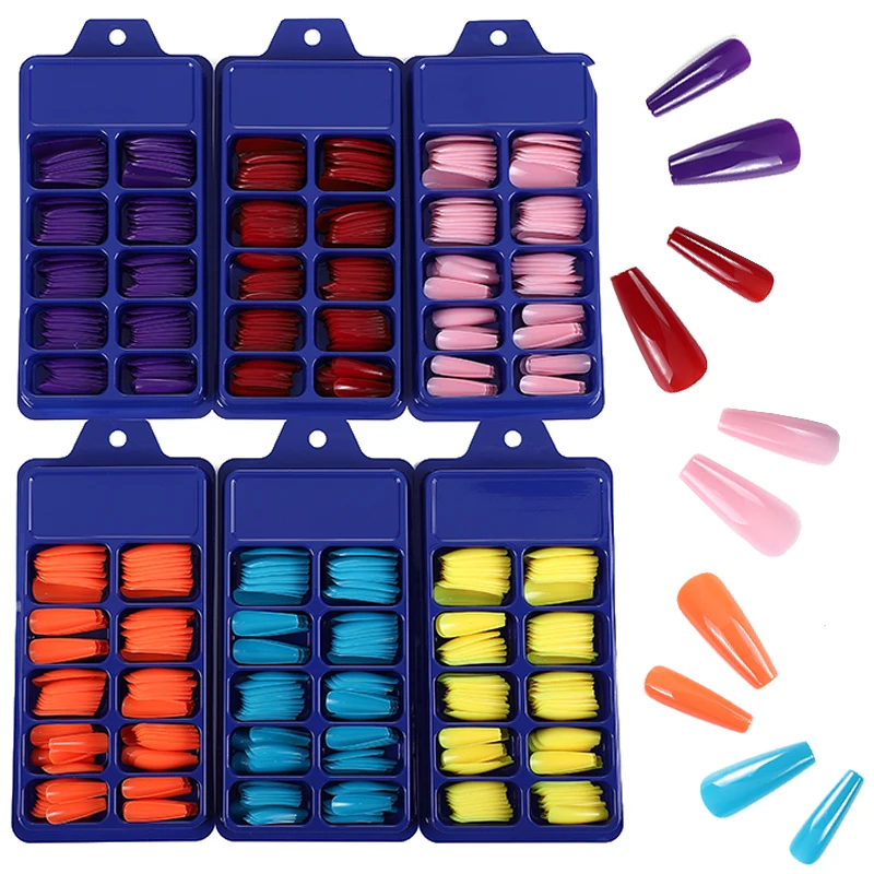 

100Pcs Candy Fake Nails Solid Color Full Cover Ballerina False Coffin Extension Forms Artificial Fingernails Press on Nail Tip#3