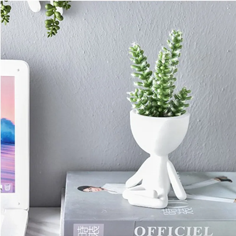 

Cutelife White Ceramic Character Portrait Flower Pot Nordic Wall Hanging Table Vase Head Decor Home Plant Garden Sculpture Pot