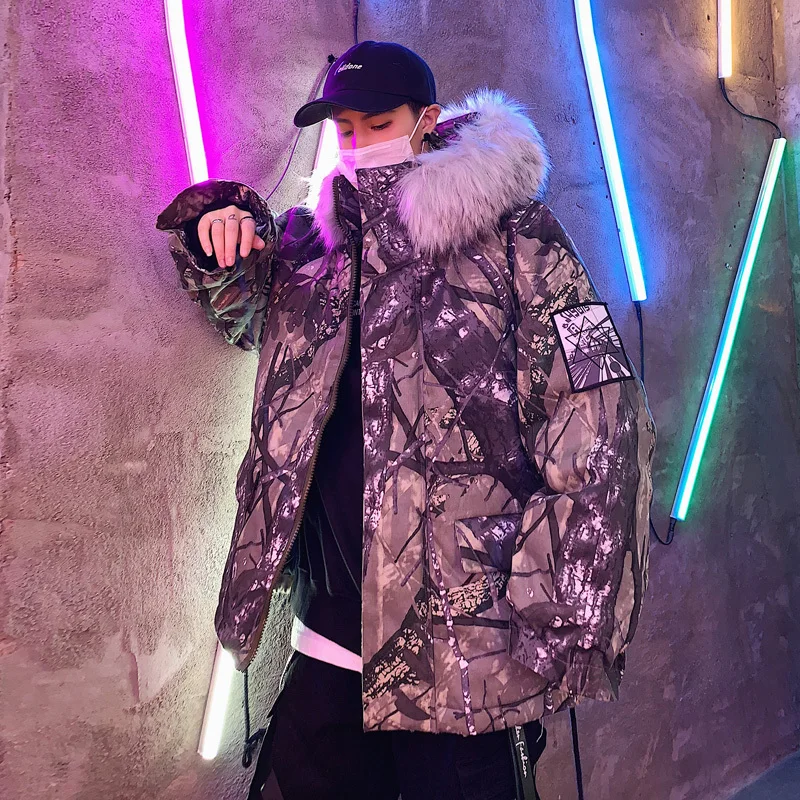 Liketkit Для мужчин зимняя куртка с капюшоном пальто 2019 мужской личности камуфляжной