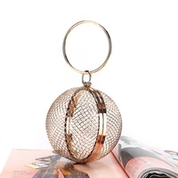 hollow out metallic ball evening clutch bag ladies fashion reticulated ring handle circular dinner women banquet party purse