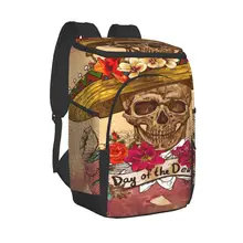 Large Cooler Bag Thermo Lunch Picnic Box Skull In Sombrero Day Of The Dead Insulated Backpack Fresh Carrier Thermal Shoulder Bag