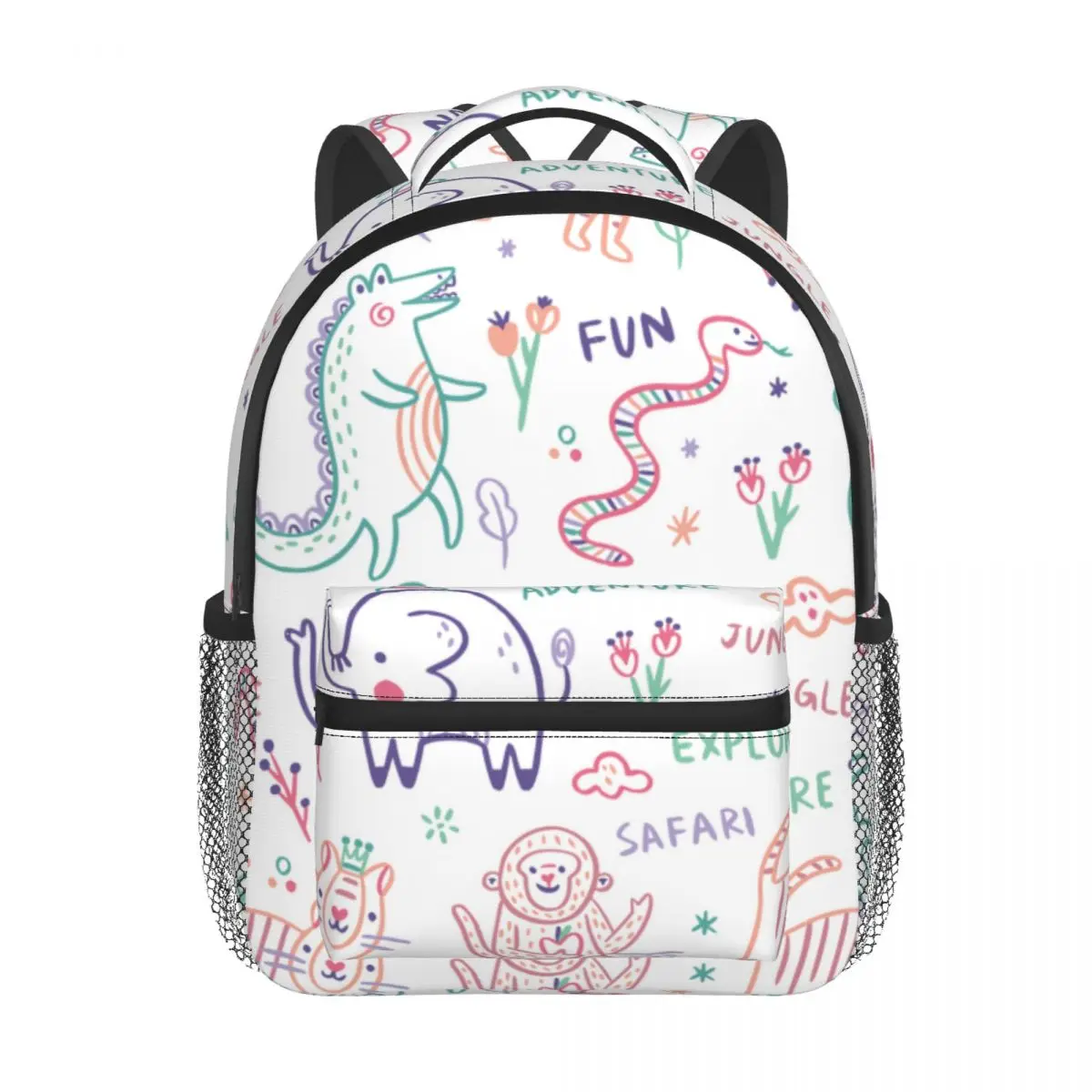 Children Bag Colorful Doodle Animals Kids Bag Kindergarten Preschool Backpack for Boys Girls 3-4-6 Years Old