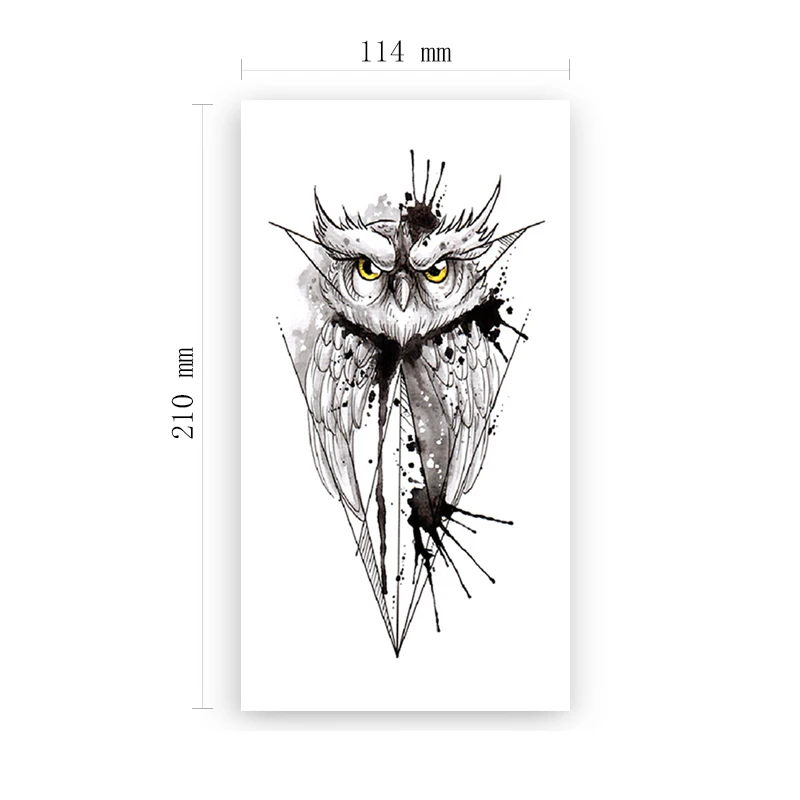 

Animal Owl Temporary Tattoo Stickers Black Ink Feather Geometric Fake Tatto Waterproof Tatoos Arm Belly Large Size for Women Men