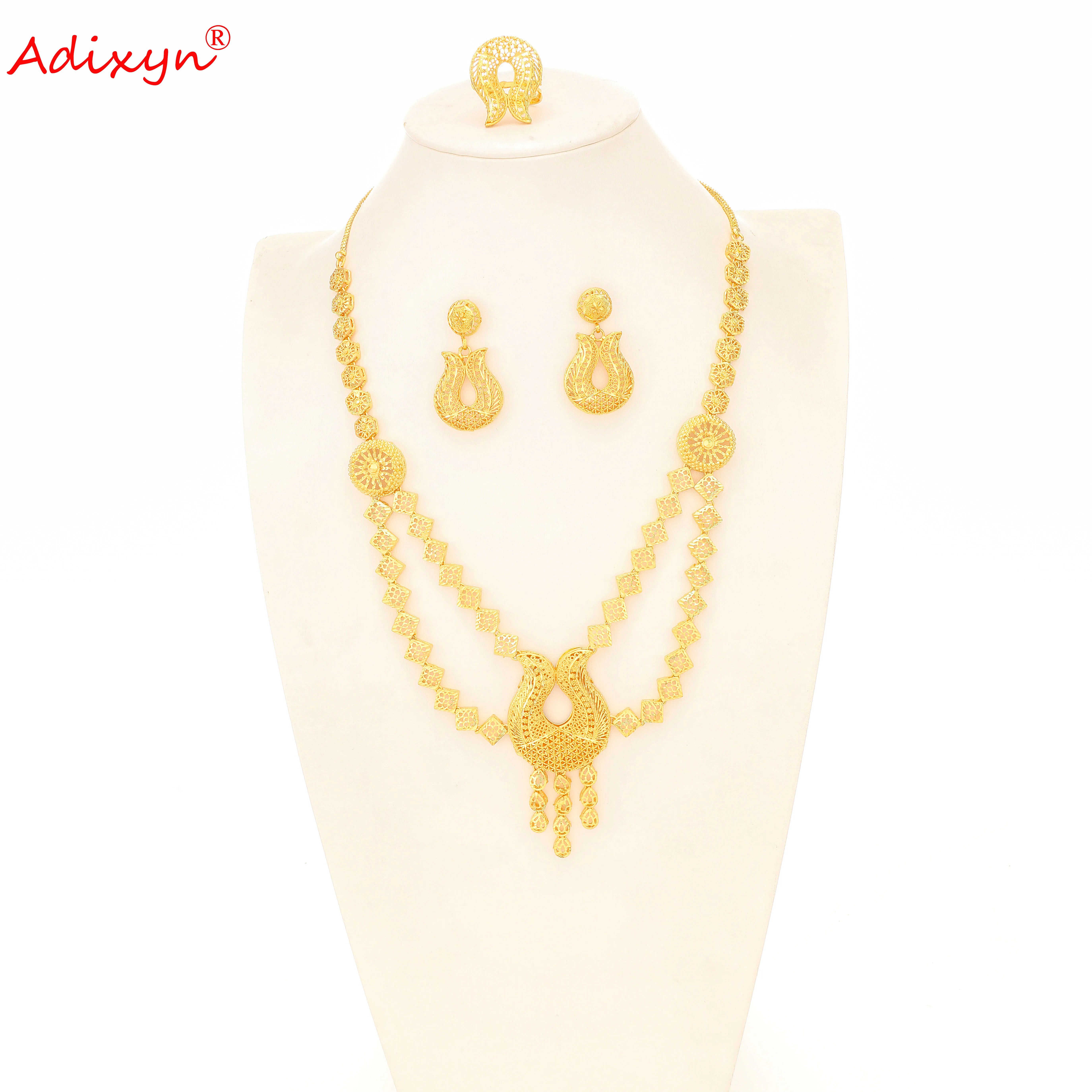 Adixyn этнические серьги/Кольцо/ожерелье 24K золотой цвет Ювелирные наборы для женщин/леди африканские/Дубай вечерние/подарки на день рождения ...