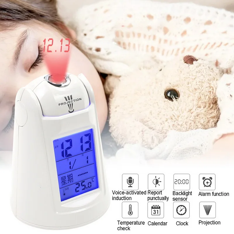 Проекционный будильник цифровые часы Tme проектор управление звуком голосовое