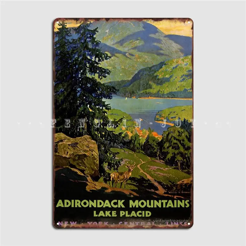 

Adirondack, горы, озеро, плаксид, винтажный Восстановленный металлический знак, создание стены, кинотеатр, кухня, строительные плакаты