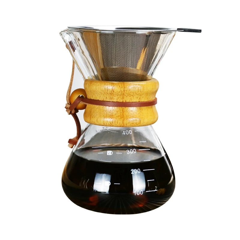 

LBER Coffee Wood Handle Punching Pot Household Coffee Sharing Pot Wood Handle Drip Filter Coffee Apparatus