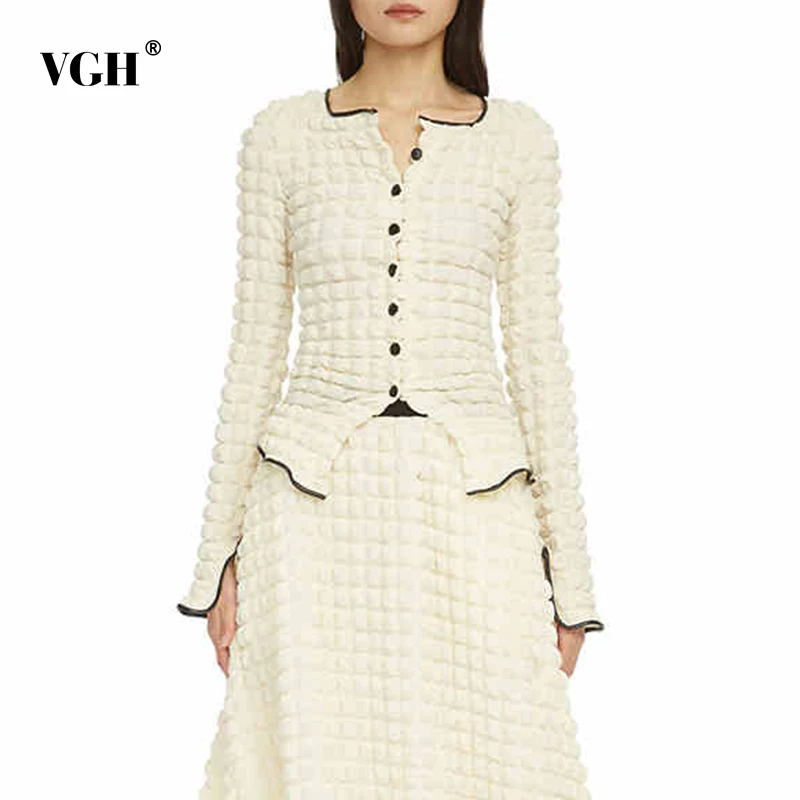 

Женская блузка в клетку VGH, повседневная облегающая Однотонная рубашка с круглым вырезом, длинным рукавом и присборенной талией, осенний ст...