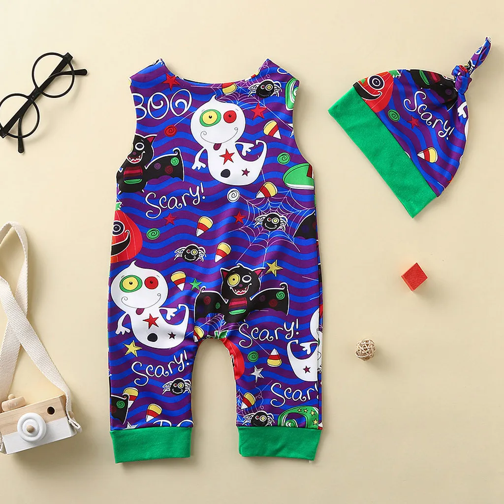 От 0 до 2 лет одежда на Хэллоуин для маленьких мальчиков и девочек без рукавов