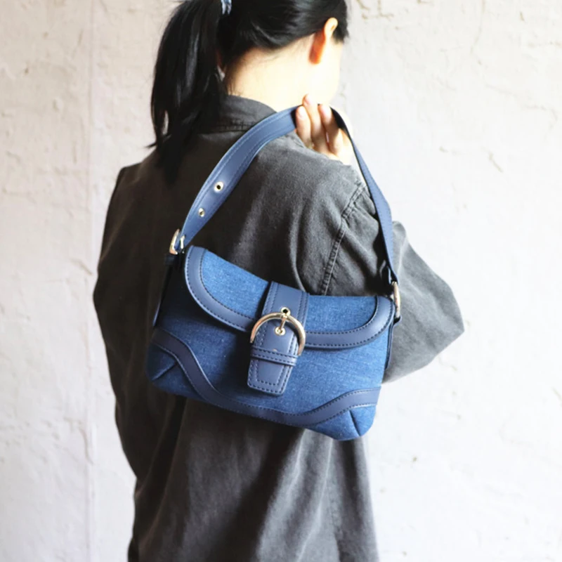

Denim bag, shoulder cross chain, retro style, luxury fashion, 2021
