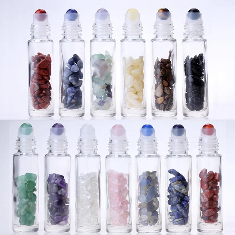 

25pcs/lot Crystal Glass Roller Bottle Natural Gravel 10ml Perfume Bottle Can Be Refilled Can Be Customized Logo