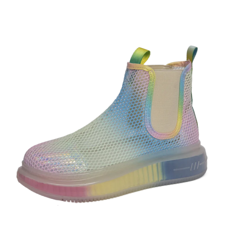 

Gradient color hollow net boots women 2021 Xia Xin European and American fashion rainbow jelly bottom sandals Martin boots