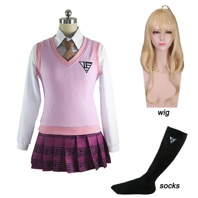 

New game danganronpa v3 akamatsu kaede cosplay costume japanese anime uniform full set clothes shirt vest skirt tie sock