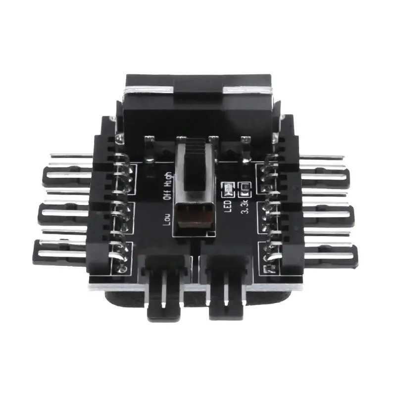 1 к 8 сплиттер для охлаждения кулеров вентиляторов с разъемом 3pin 12V Power Socket PCB Adapter и двумя режимами скорости управления на ПК компьютере с разъемом 4pin IDE Molex.