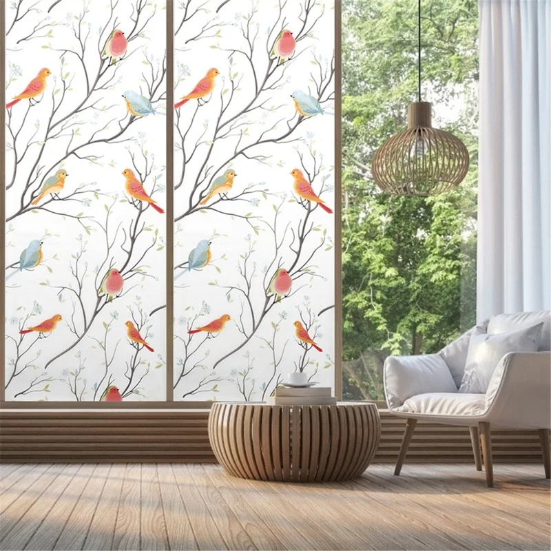 

Color Bird Privacy Window Film Frosted Glass Film Anti-static Self-adhesive Window Sticker Suitable for Home Bathroom Office