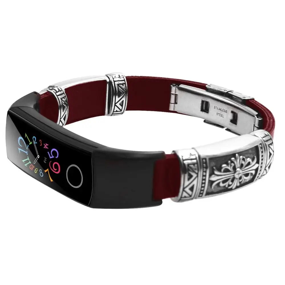 Кожаный и металлический ремешок для Honor Band 5 4 сменные браслеты Huawei 4/5 модные