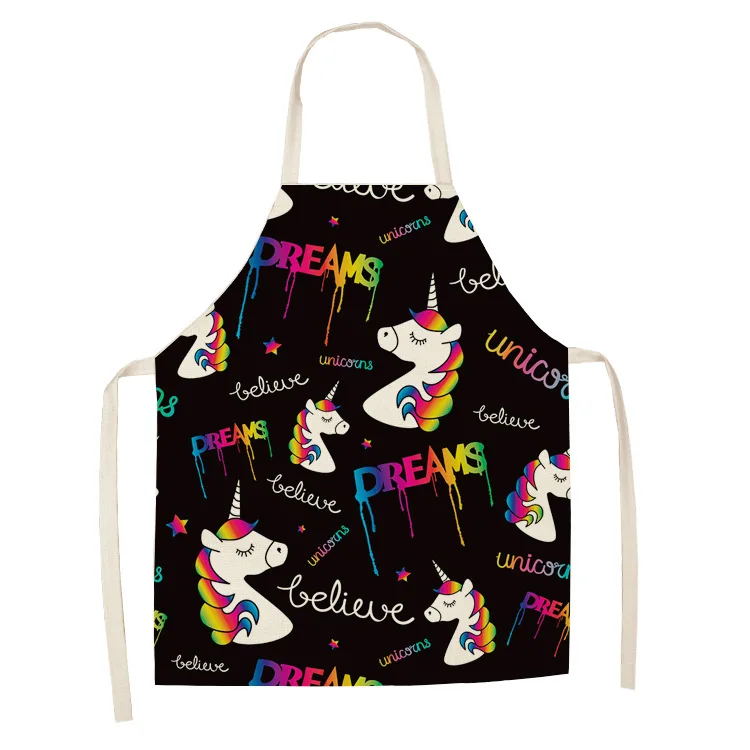

Cute Unicorn Printed Kitchen Apron Sleeveless Cotton Linen Aprons for Women Child Unicorn Apron Home Cleaning Tools