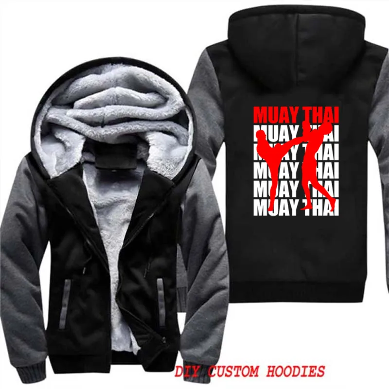 Guccy Muay Thai Мужская зимняя толстовка с капюшоном из плотного флиса теплая уличная
