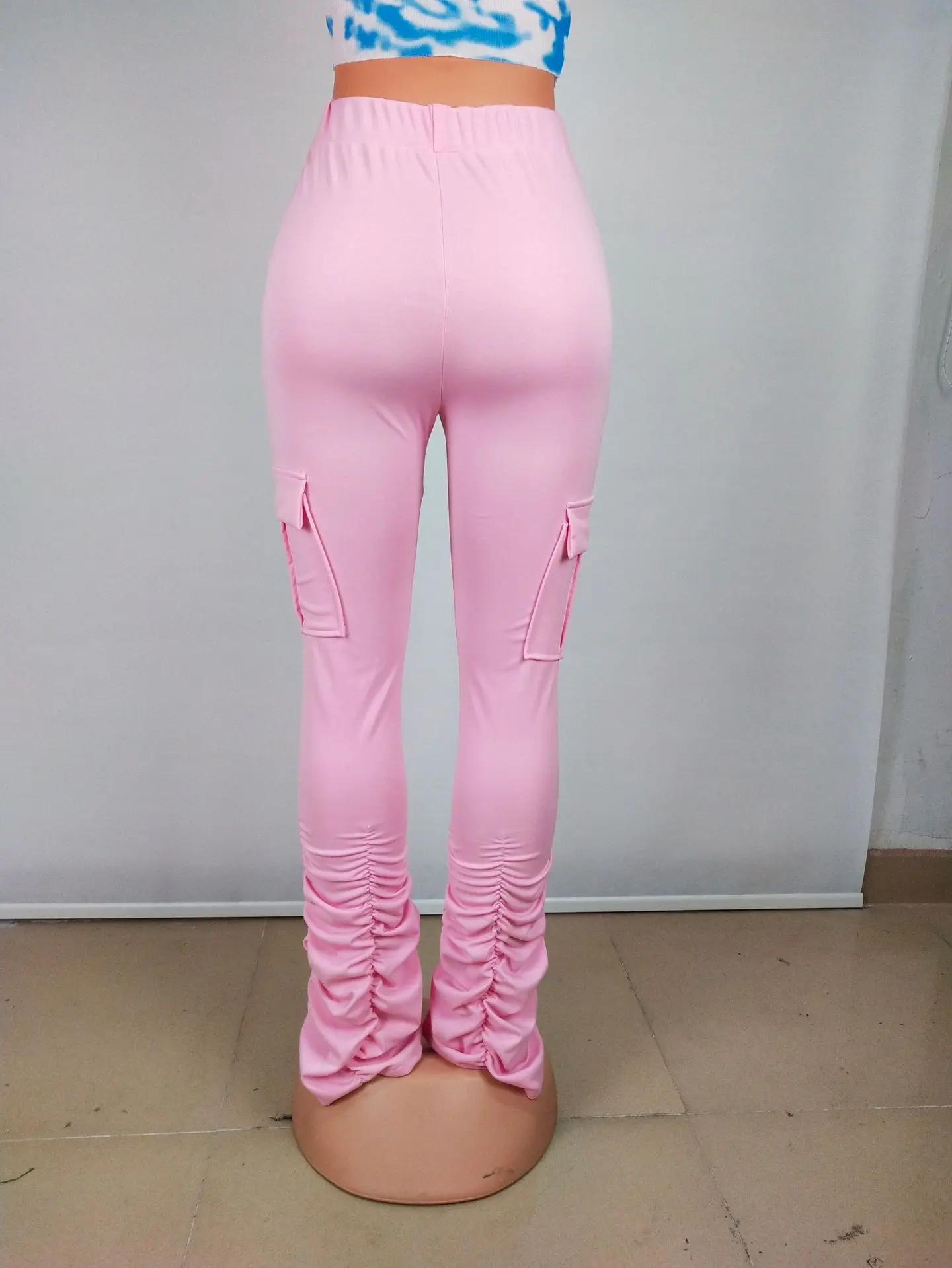 

2020 Women Flare Pants Stacked Joggers Pleated High Waist Trousers Bell Bottom Pants Female Pockets Pants Sweatpants Clothes