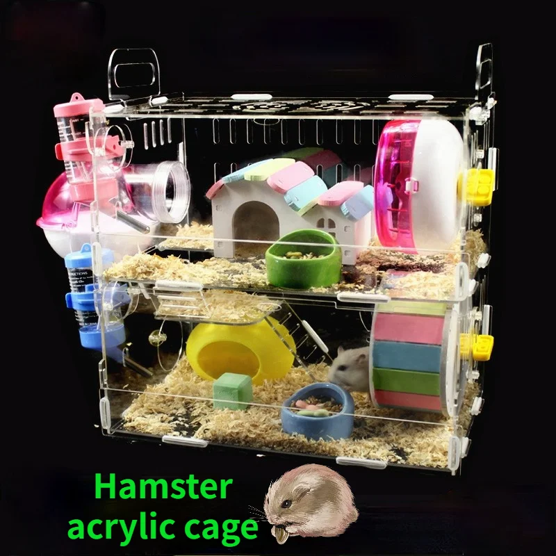 Hamster Cage Acrylic Transparent Golden Bear Villa Double Nest Hamster Cage Supplies Package Complete Toys Guinea Pig