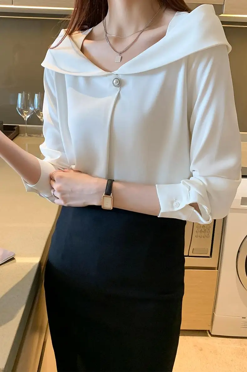 

New Long-sleeved Blouse Chiffon High-end Top Casual Summer Shirt Houthion Square Collar Fashion Blouses Comfortable